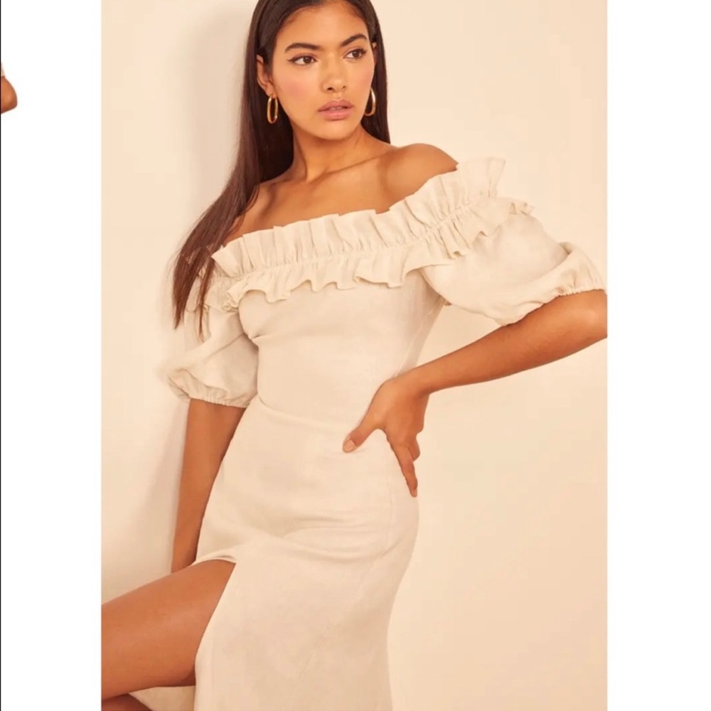 Reformation off the shoulder cream dress